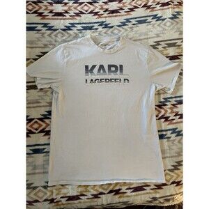KARL LAGERFELD Men’s Short Sleeve T-Shirt Paris Size LARGE Faux Embroidery Blue